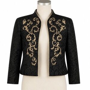 Night Lights Evening Jacket Womens 6 Black Gold‎ Brocade Scroll Embroidered NWT